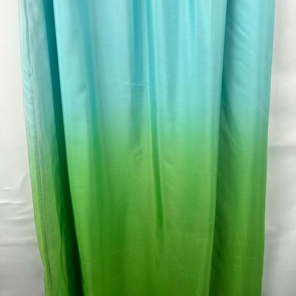 Lilly Pulitzer Women's Large Green & Blue Dip Dye 100% Silk Strapless Maxi Dress - Picture 14 of 16